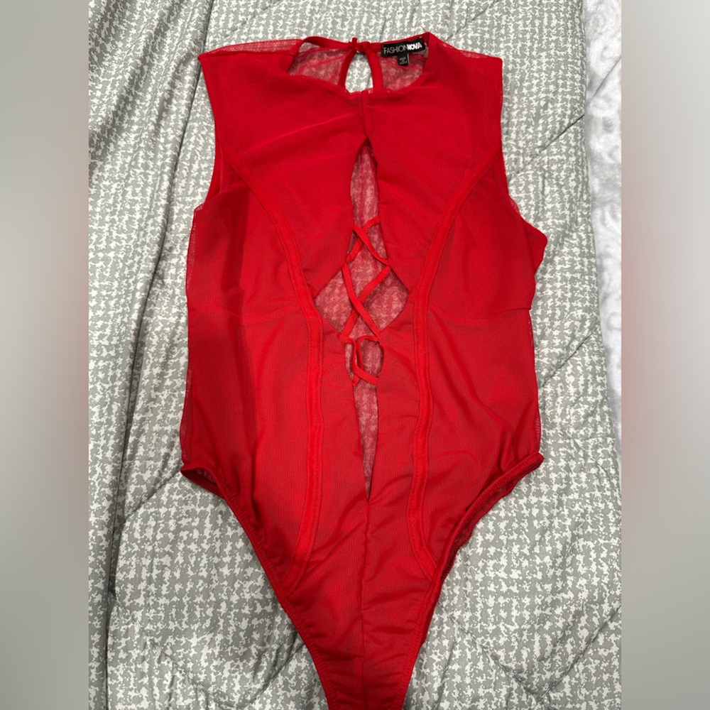 Fashion Nova Red Lace-Up Chemise